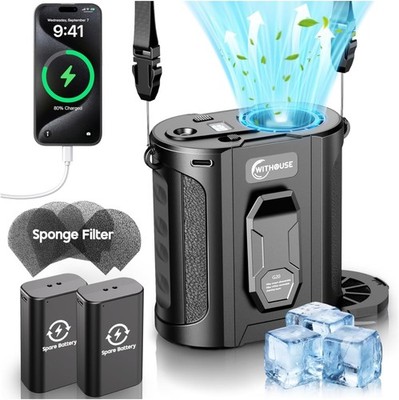 [Dual Battery] Next-Gen AI Portable Waist Fan Clip On 24000mAh, MAX 80H Runtime,