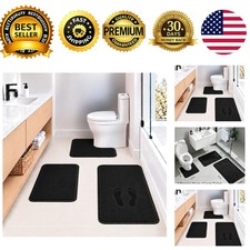 Memory Foam Bathroom Rug Set 3 Piece Black Bath Mats Toilet Mat Non Slip