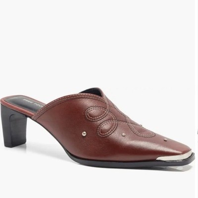 NEW Free People Roxi Western Mule Slip On in Cabernet Red Leather 9