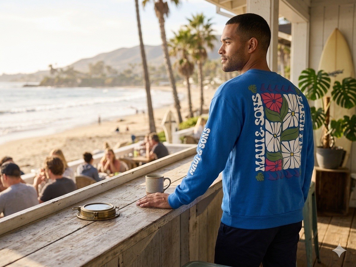 MAUI & SONS Blue "Earth First" Graphic Fleece Sweatshirt XL