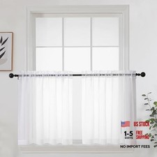 Short Sheer Curtains 24 Inches Long 2 Panels Set 42"W x 24"L Pack of 2 White