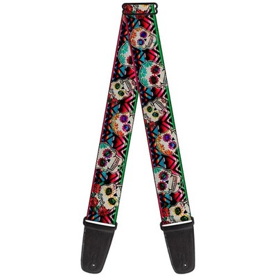 Guitar Strap Sugar Skulls Zarape Multi Color 2 Inches Wide