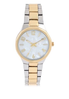 Time & tru Ladies Two Tone Metal Bracelet Watch With Mother Of Pearl Dial 33 Mm