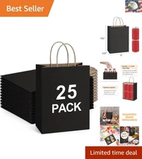 Bulk Black Gift Bags - 25 Reusable Kraft Paper Bags with Handles, 8x4.25x10.5