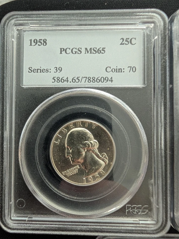 1954–1959 PCGS MS65 Washington Quarter Lot – 5 Coins - 25C - Graded - Image 4 of 4