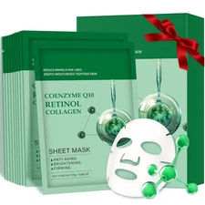 10 Pack Collagen Face Masks with CoQ10 Retinol Anti-Aging Hydrating Skincare