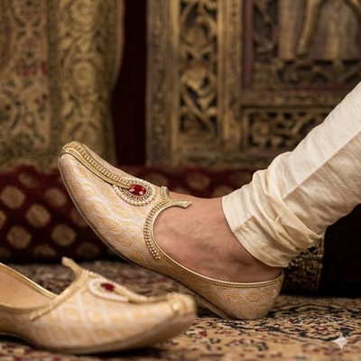 Men Shoes Wedding Groom Jutties Traditional Punjabi Khussa Flip-Flops Flat US 11
