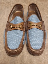 Authentic Gucci 1953 Blue/Brown Trim Leather Mens Loafer US 12 EU46