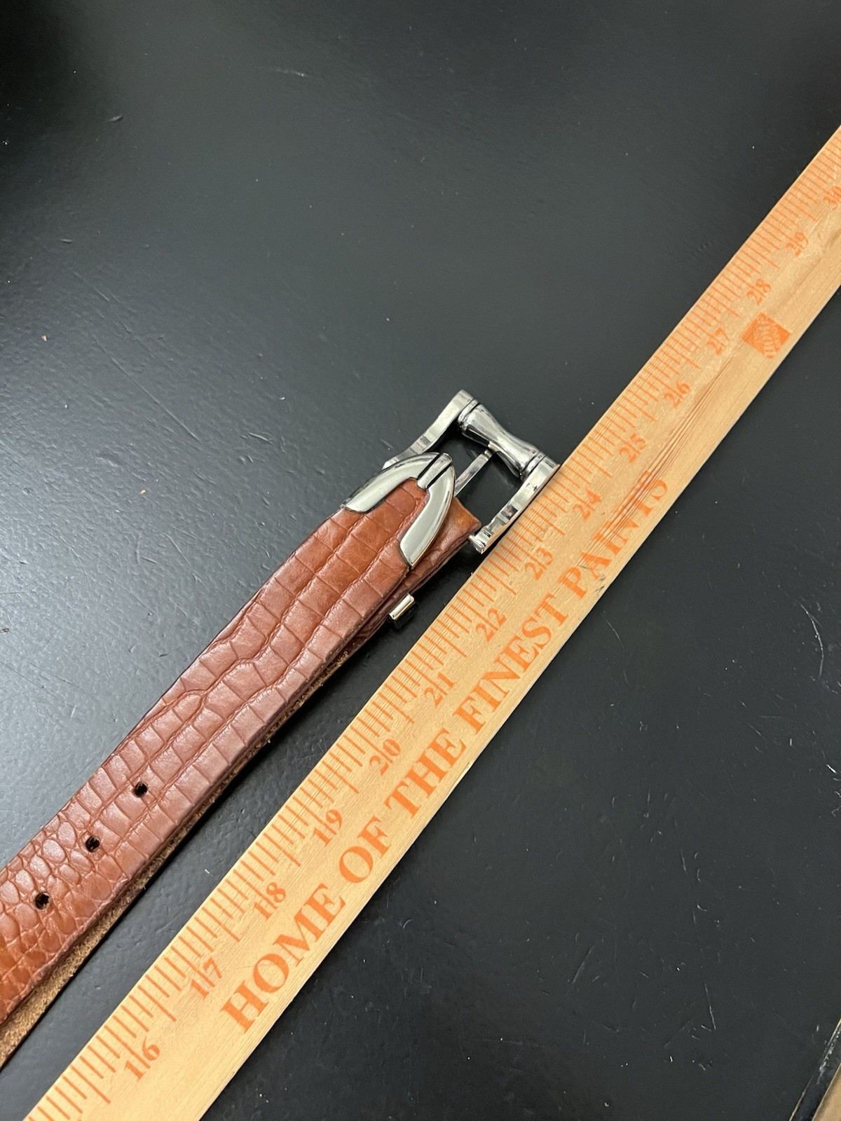 Vintage Tan Leather Alligator Pattern Silver Tone… - image 11