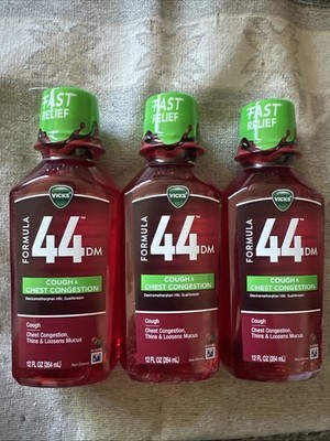 VICKS Formula 44 DM Cough Liquid 12oz 3 Bottles Over The Counter  Exp 5/27