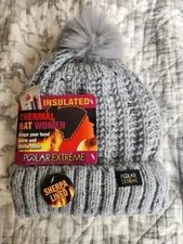 Polar Extreme Women's Thermal Lined Insulated Pom Pom Cable Knit Beanie Gray