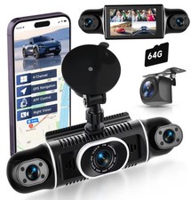 4-Channel Dash Cam w/ 3.0" Screen, Rear Cam, 64GB Card, 1080P, Wide Angle View