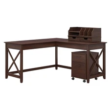 Bush Furniture Key West 60W L Shaped Desk with Mobile File Cabinet and Deskto...