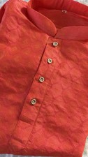 Rich Festive Jacquard Mens Kurta in Reddish Orange size-M