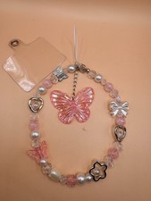 Pink Butterfly Beaded Phone Lanyard