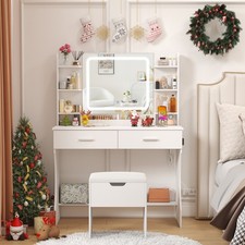 Vanity with Mirror and Lights, Adjustable Color/Brightness, Makeup Desk