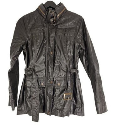 M&S Mantel Größe 10 dunkelbraun beschichtet versteckte Kapuze Taschen Jacke gewachster Stil