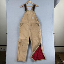 Carhartt Overalls Mens 38x28 Brown Duck Canvas Bib Insulated Workwear R02 USA