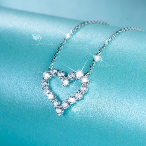 925 silver pendant simulated diamond love heart chain necklace 42.5cm - Picture 1 of 3