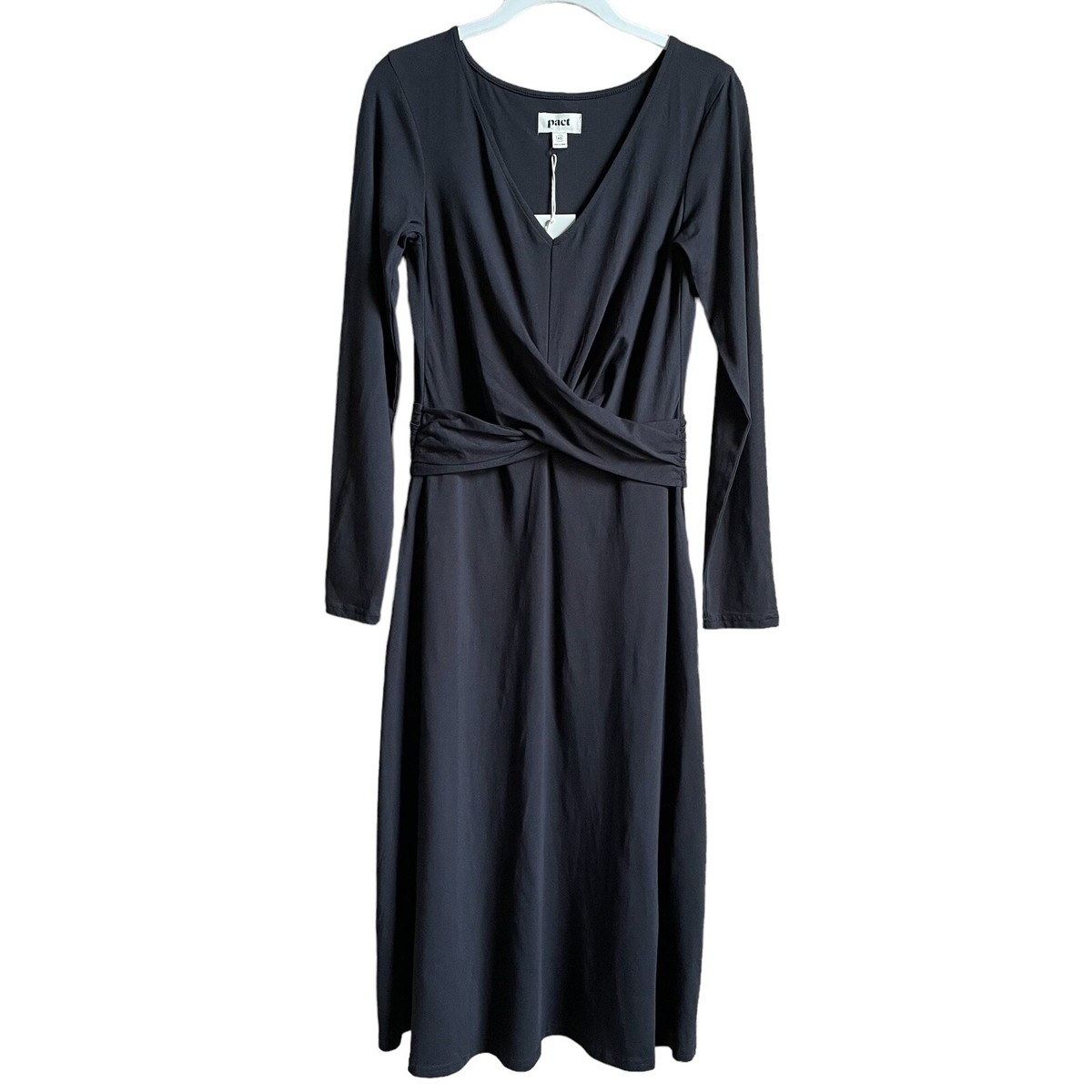 Pact Revive Wrap Front Midi Dress Black Size XS Minimalist Organic Cotton LBD | eBay Pact Revive Wrap Front Midi Dress Black Size XS Minimalist Organic Cotton LBD | eBay