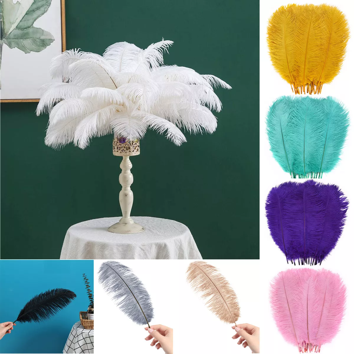 10/20 pcs Large Ostrich Feathers Bulk Making Kit 25-28 Long Feathers for  Party