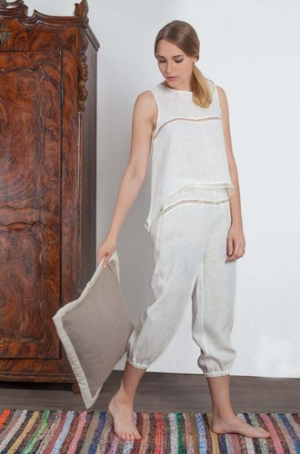 Linen Cropped Pajama Pants Loungewear Sleepwear Women's Nightwear Christmas Gift