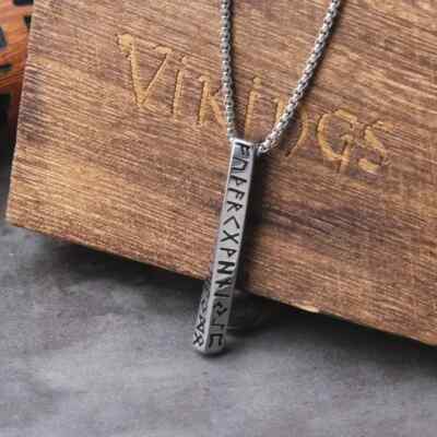 Wikinger Runen Stab Anhänger mit Halskette Nordland Schmuck Thor Kelte Heimat