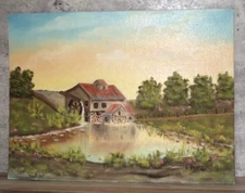 Signed Oil Painting Millhouse and Mill Pond E Baldwin 12x16"  1981 B26