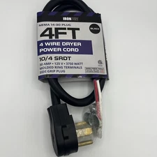 Iron Forge Cable NEMA 14-30 Plug 4' - 4 Wire Dryer Power Cord