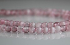 Crystal Pink Swirl - 100 4mm Round Pressed Czech Glass Druk Beads