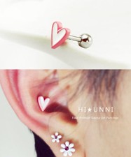 16g pink heart cartilage earring helix conch piercing tragus labret ear stud 1pc
