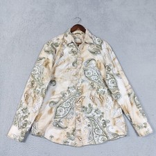 Tommy Bahamas Denim Shirt Men  s L Beige Paisley Western Snap Buttons Long Sleeve