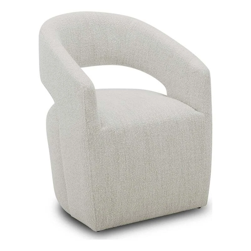 26 Inch Accent Armchair Textured Cream Fabric Curved Cutout