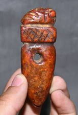 8CM China Hongshan Culture Old Jade Carved Cicada Insect Head Amulet Pendant