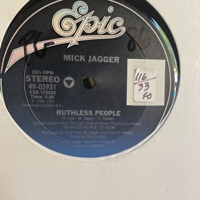 12'' SINGLE--MICK JAGGER--RUTHLESS PEOPLE / I'M RINGING VINYL In Good Shape