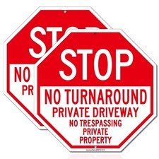 Stop No Turn Around Private Driveway Sign, No Trespassing Private Property Si...