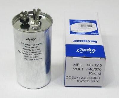 SUPCO CD60+12.5X440R HVAC Round Run Capacitor 60 + 12.5 MFD/UF 440 Volts