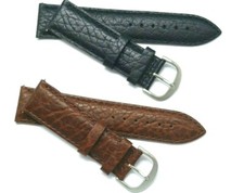 20 22mm Black or Brown Buffalo-Grain Leather Replacement WatchBand Silver Buckle