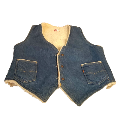 Vintage 70s Levis Sherpa Lined Vest, Orange Tab, Large, Denim