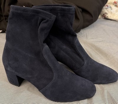Used Once STUART WEITZMAN  Navy Blue Suede Heeled Ankle Boots Women Size 7.5