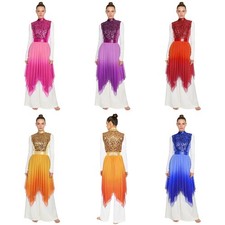 Women Dancewear Glittery Dress Lyrical Gown Liturgical Dance Stage Praise Mesh