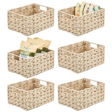 MDesign Woven Farmhouse Kitchen Pantry Storage Basket Box, 6 Pack, Cream Beige,