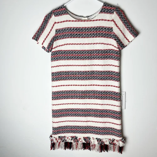 Abito Sacai Luck Tweet a righe frange avorio manica corta taglia 1