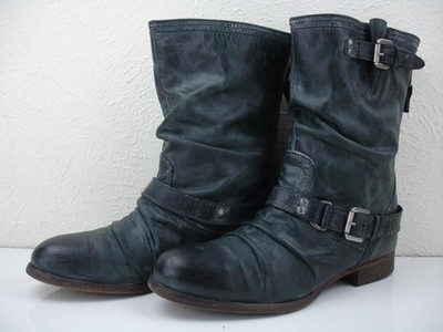Women's 8 M Steve Madden Relic Black Leather Harness Boots Motorcycle Biker Zip