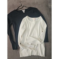 Lot of 2 Cat Jack Girls Long Sleeve Ribbed Shirts Size L 10/12 Black Cream