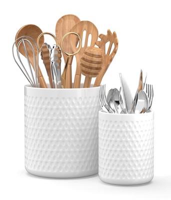 2 Pack Ceramic Utensil Caddy, Large Spatula Holder, Farmhouse Kitchen Decor f...