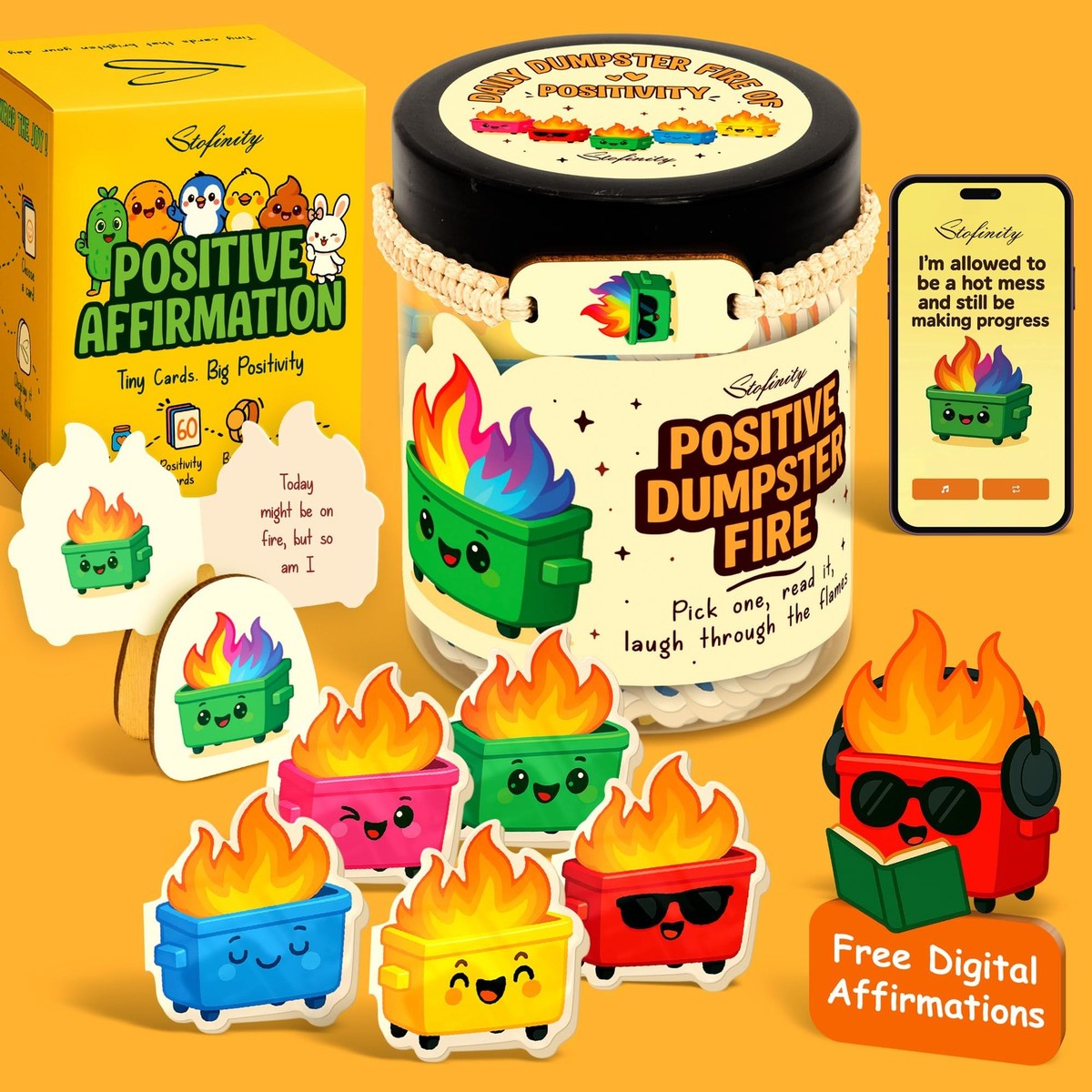 Positive Dumpster Fire Affirmation Cards Zen Garden Desk Decor
