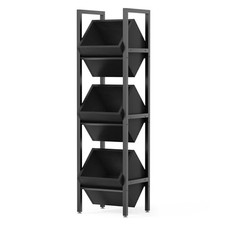 3-Tier Basket Stand, Rustic Standing Organizer Storage Rack, Wooden 1 Black