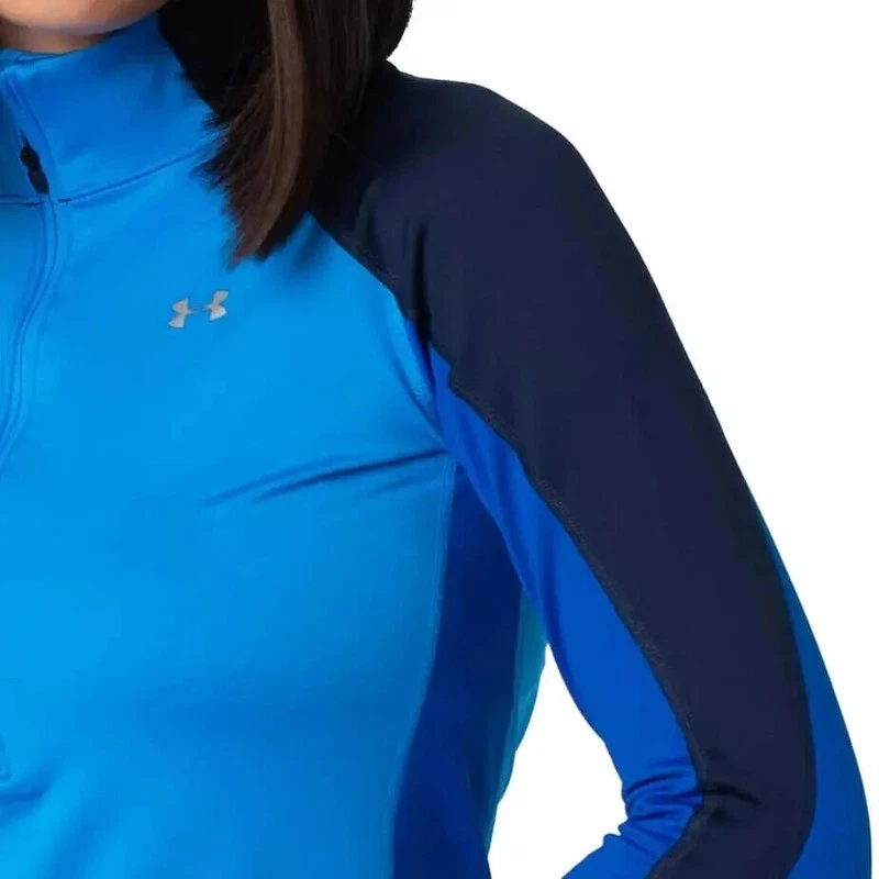 Under Armour UA ColdGear Ladies 1/2 Zip Blue Long Sleeved Running Top - Image 4 of 4