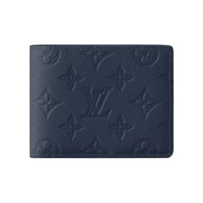 LOUIS VUITTON Multiple Embossed Cowhide Wallet Men s Navy Blue